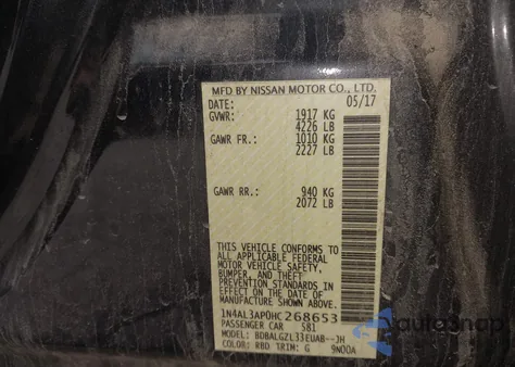 2017 Nissan Altima 2.5 S z USA, uszkodzony, nr VIN 1N4AL3AP0HC268653